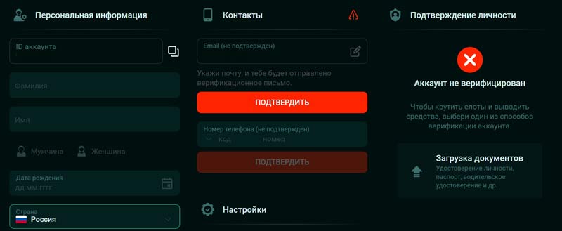 Поля для ввода персональной информации